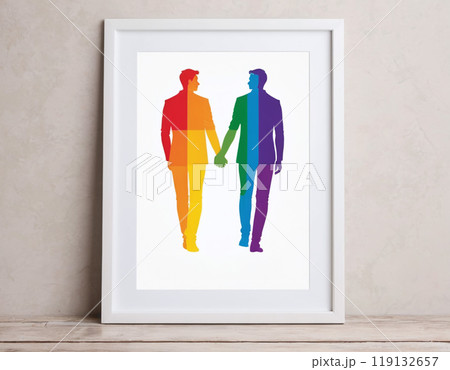 Homosexual wedding illustration. AI generated.  119132657