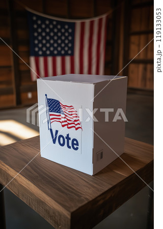 Voting Ballot Box with American Flag 119133053