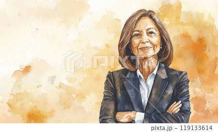 Old Latino Woman with Brown Straight Hair watercolor illustration. Old Latino Woman with Brown Straight Hair watercolor illustration. 119133614