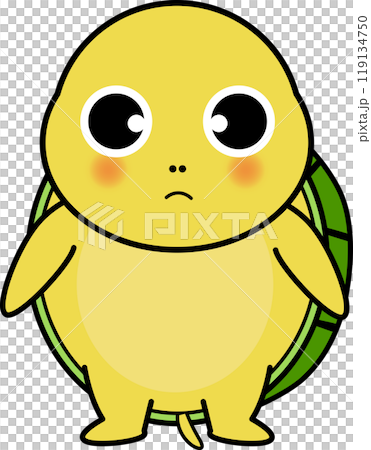 正面から見た可愛い可愛い亀のイラスト 口への字 119134750