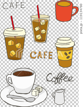 Cold coffee, hot coffee and takeaway illustration 119134780