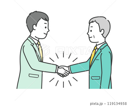 事業継承を成功させ握手をしている高齢男性と若いビジネスマンの上半身イラスト 事業継承を成功させ握手をしている高齢男性と若いビジネスマンの上半身イラスト 119134938