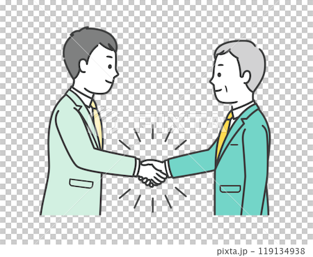 事業継承を成功させ握手をしている高齢男性と若いビジネスマンの上半身イラスト 事業継承を成功させ握手をしている高齢男性と若いビジネスマンの上半身イラスト 119134938