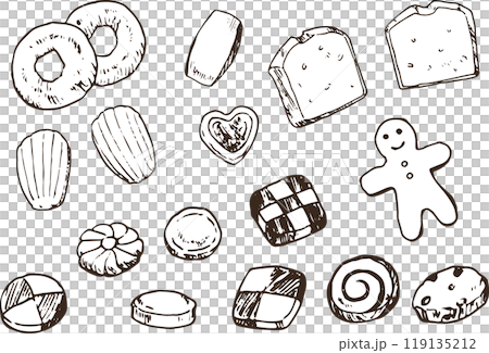 餅乾和烘焙食品的黑白筆畫插圖 119135212
