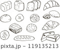 様々な種類のパンの白黒ペン画イラスト 119135213