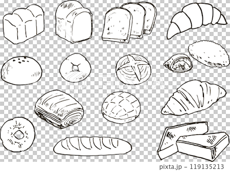 各種麵包的黑白鋼筆畫插圖 119135213