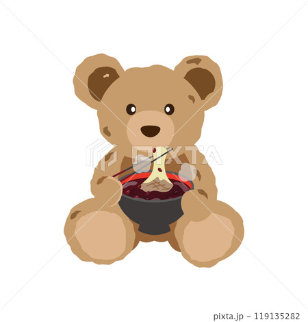 ぜんざいを食べるクマのぬいぐるみのイラスト ぜんざいを食べるクマのぬいぐるみのイラスト 119135282