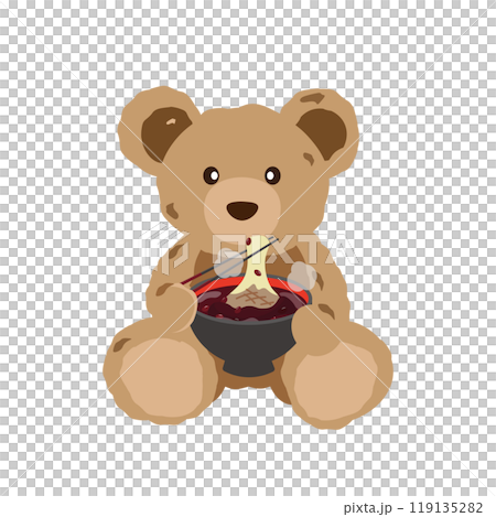 ぜんざいを食べるクマのぬいぐるみのイラスト ぜんざいを食べるクマのぬいぐるみのイラスト 119135282