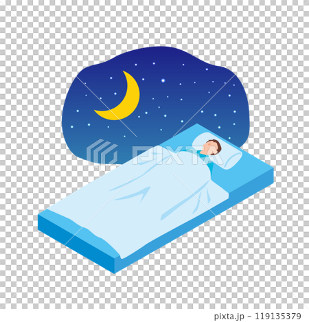 夜間にベッドで就寝する男性のイラスト 夜間にベッドで就寝する男性のイラスト 119135379