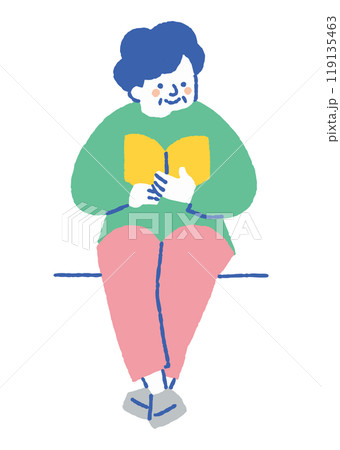 座って読書をしている高齢女性_色 座って読書をしている高齢女性_色 119135463