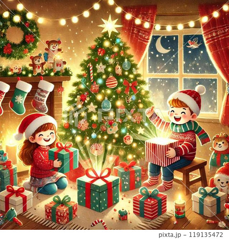 クリスマスを楽しむ子供たちのイラスト クリスマスを楽しむ子供たちのイラスト 119135472