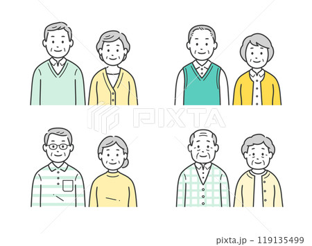 色々な服装の高齢夫婦の上半身イラストセット 119135499