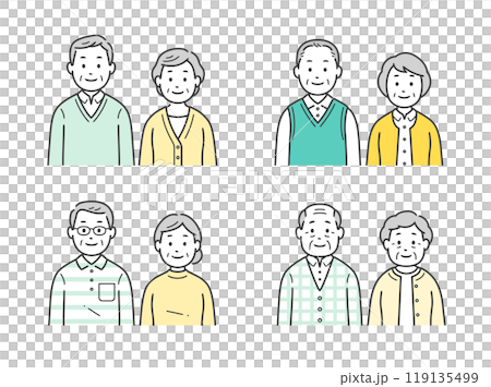 色々な服装の高齢夫婦の上半身イラストセット 119135499