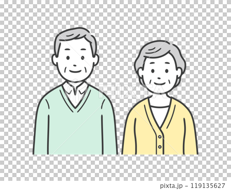 Upper body illustration of an elderly couple standing side by side 119135627