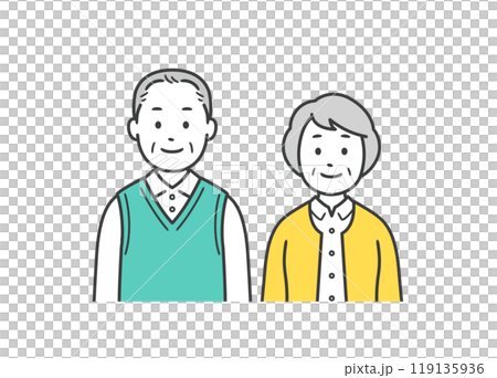 Upper body illustration of an elderly couple standing side by side 119135936