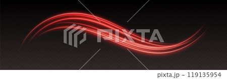 Glowing red light swirl with smooth, flowing curves. Light effect in motion concept. 119135954