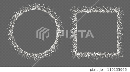 Coconut flakes, frame from scattered coco chips. Grated and desiccated coconut powder border. 119135966