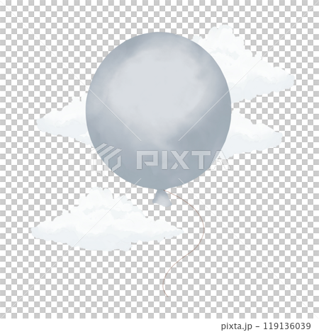 Gray festive air balloon with fluffy white clouds watercolor digital illustration for printing and web	 119136039