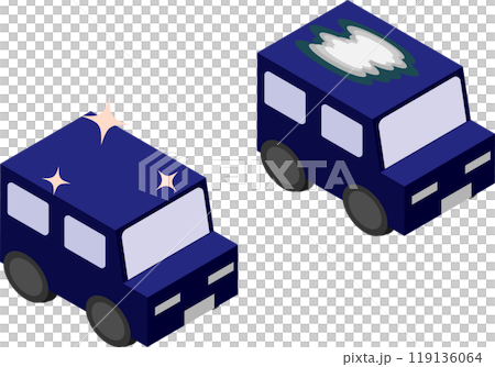 天花板油漆脫落的汽車和重新噴漆的汽車的等距圖像素材 119136064