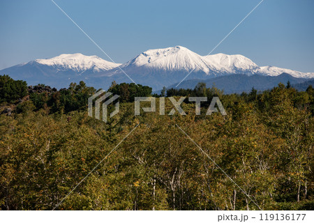 美しい朝霧の丘と大地 119136177