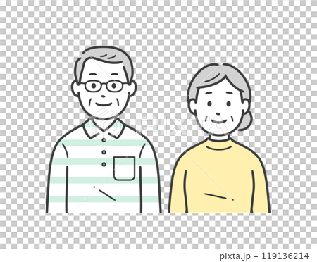 一對老年男女夫婦並排站立的上半身插圖 119136214