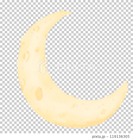 New moon celestial body yellow with craters watercolor digital illustration children's space celestial festive for printing and web	 119136305