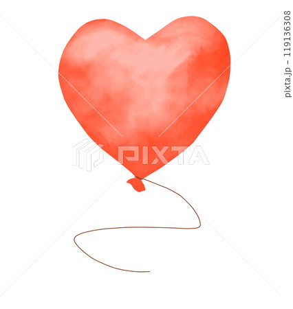 Balloon heart shape with string red watercolor digital illustration for holidays, cards, invitations, posters, banners, printing and web Balloon heart shape with string red watercolor digital illustration for holidays, cards, invitations, posters, banners, printing and web 119136308