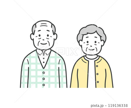 高齢男女の夫婦が並んで立っている上半身イラスト 119136338