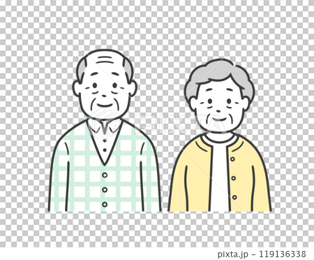 高齢男女の夫婦が並んで立っている上半身イラスト 119136338
