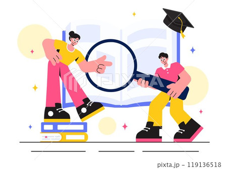Education and Knowledge Books Vector Illustration featuring People Studying and School Items for Learning in a Flat Style Cartoon Background 119136518