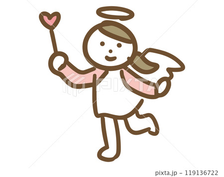 ハートのステッキを持った天使の女性(全身) 119136722