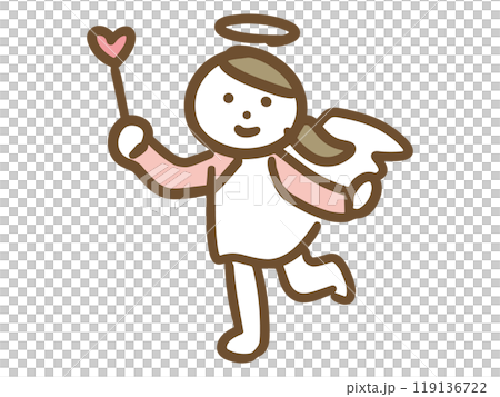 ハートのステッキを持った天使の女性(全身) 119136722