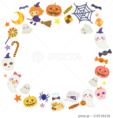 かわいいハロウィンの円形フレーム 枠 ベクター素材 119138226