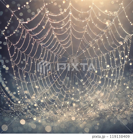 朝露に輝く蜘蛛の巣 119138409