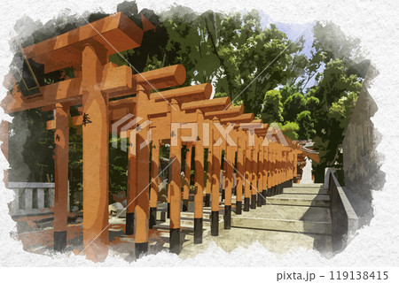 水彩画風　神戸　生田神社　稲荷神社　兵庫県神戸市 119138415