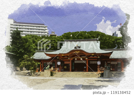 水彩画風　神戸　生田神社　拝殿　兵庫県神戸市 119138452