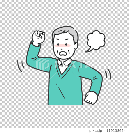 憤怒舉起拳頭的老人上半身插畫 119138624