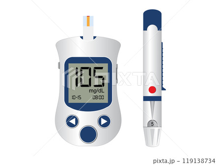 Glucometer and Syringe for Sugar Diabetes Monitoring. Glucometer and Syringe for Sugar Diabetes Monitoring. 119138734