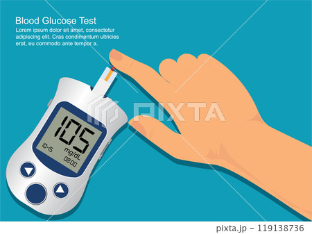 Human hand using glucometer for measuring. Human hand using glucometer for measuring. 119138736