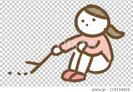 一位身著休閒服的年輕女子百無聊賴地在地上玩耍（全身照） 119138928