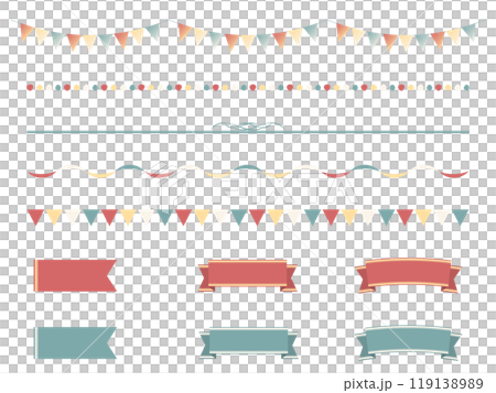 レトロなカラーのガーランド、ライン、リボンのイラストセット 119138989