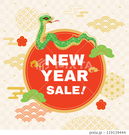 巳年の初売りセールの背景イラスト　スクエア 119139444