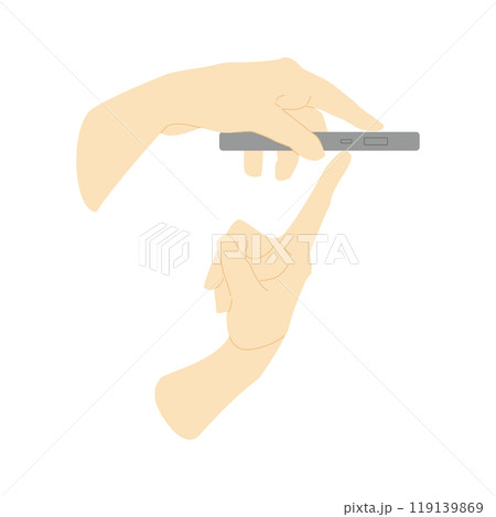 寝転がりながらスマホを操作する手のカラー線少なめイラスト素材 119139869