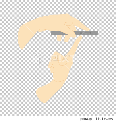 寝転がりながらスマホを操作する手のカラー線少なめイラスト素材 119139869