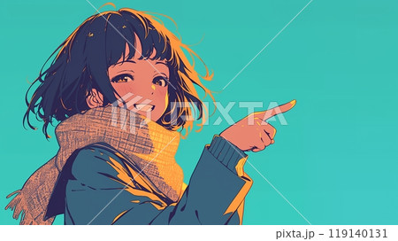 指差しする女子生徒　AI生成画像 119140131