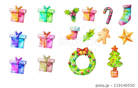 カラフルなクリスマスのイラストセット 119140550