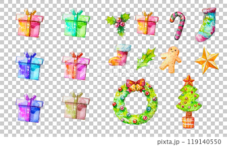 カラフルなクリスマスのイラストセット 119140550