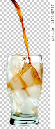 cola water and ice cubes in glass transparent isolated cola water and ice cubes in glass transparent isolated 119140737