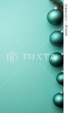 Elegant Mint Green Christmas Ornaments Arranged on Blank Background Elegant Mint Green Christmas Ornaments Arranged on Blank Background 119140832