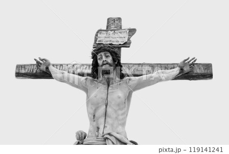 Black and white photograph of a crucifix crista Black and white photograph of a crucifix crista 119141241